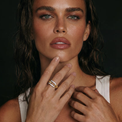 Triad — Gold Stacked Statement Ring (Adjustable)